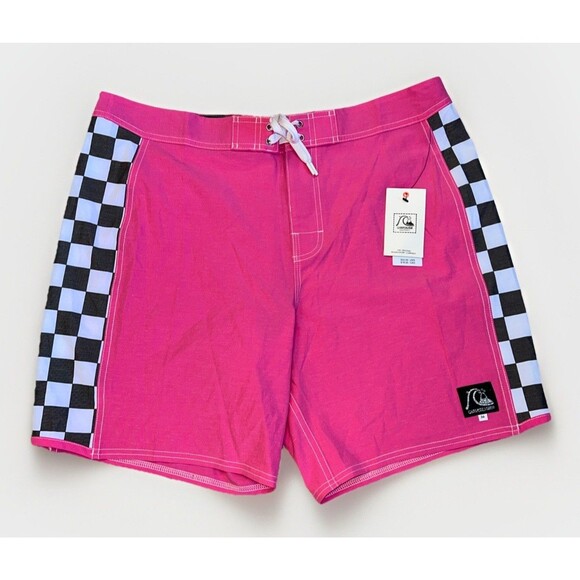Quiksilver Original Arch 18”Boardshorts Shocking Pink Black Checked Size 36 - Picture 1 of 6